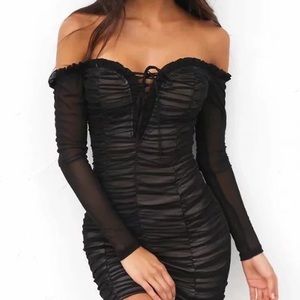 NWOT - Fashion Nova Maura Ruched Mesh Long Sleeve Dress